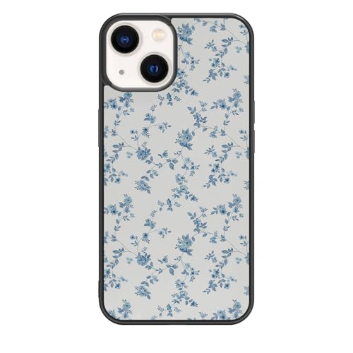 qizjio Aesthetic Blue Floral Phone Case Shockproof Protective Cute Flower Phone Cases for iPhone 15
