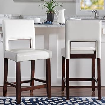 Unknown1 Leather 24-inch Counter Stool White Casual Modern Contemporary Wood Finish Footrest Padded Seat Upholstered