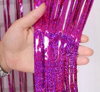 AILEXI 3 Pack Metallic Tinsel Curtains Foil Fringe Shimmer Streamers Curtain Door Window Decoration for Party Supplies 3ft*8ft - Laser Rose Red