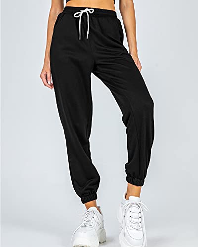 Automet Women's Trendy Sweatpants High Waisted Athletic Joggers Yoga Pants For Teen Girls With Pockets Black #TOP1
