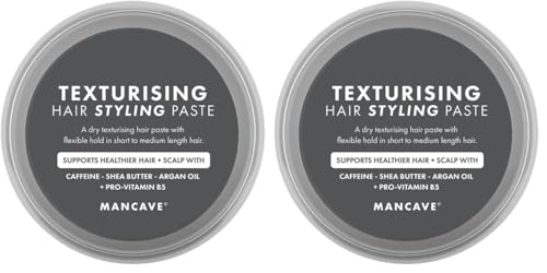 Image of ManCave Texturising Hair Paste for Men, Natural Looking Texture and Definition with Panthenol, Arginine and Caffeine, Flexible and Reworkable Hold, Vegan, Cruelty Free, 75 ml, Packaging May Vary