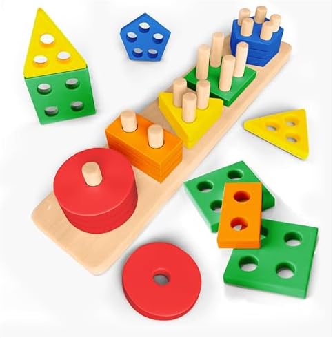 Sweety Fox - Montessori Spielzeug ab 1 Jahr - Holz Sortier und Steckspiel | Stapelspielzeug in Pastellfarben für Kleinkinder · 1, 2 und 3 Jahre · Aktivitäts- und Entwicklungsspielz