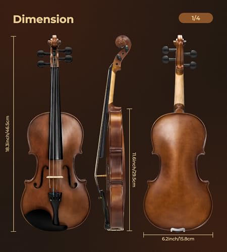 Image of Vangoa 1 /4 Children's Violin Set for Beginners Children Student Quarter Size Acoustic Violin Starter Kit with Case, Rosin, Bow, Strings, Mute, Fingerboard Stickers, Manual