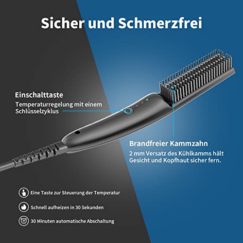 Foto von Bartglätter Kamm für Männer, 2 in 1 Ionischer Bartbürste Haarglätter, 170 ℃ -210 ℃ Temperatur Einstellbar, 30s Schnelle Erwärmung Verbrühungsschutz 30W, Glätten Glätter für Haar und Bart Glätteisen