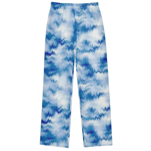 Boy's Pants Water Blue White Jogger Pants Elastic Waist Long Bottoms Trousers with Pockets 6-14 Years