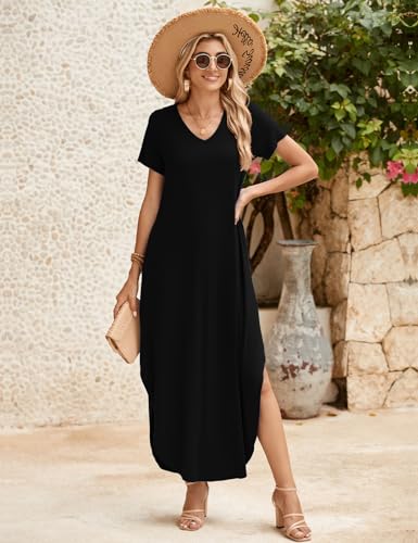 Image of JollieLovin Womens Plus Size Casual Summer Maxi Long Dress Short Sleeve T-Shirt Loose Sun Dress(L-5X)