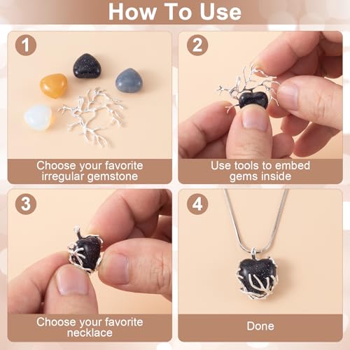 HINZIC 4 Pcs Branch Shape Blanks for Jewelry Making, Silver Brass Prong Pendant Settings, Handmade Metal Claw Pendant Tray Bezel Irregular for DIY Crafts Necklace - Thumbnail 4
