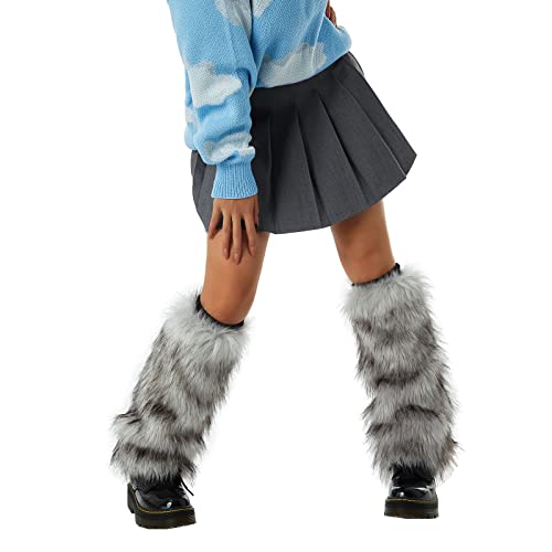 Beixinder Women's Fur Leg Warmers, Sexy Long Leg Warmer, Furry Fuzzy Soft Boot Cuffs Cover Socks (Light Gray, 40Cm) #TOP4