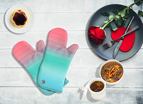 Transparent Stripe Silicone Oven Mitts/Gloves 1 Pair, Heat Resistant Non-Slip For Home Kitchen Cooking Barbecue Microwave Machine Washable Bbq (Gradual Blue) #TOP4
