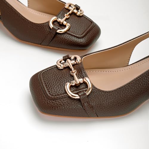 Image of Slingback Mary Jane Heels for Women Low Block Heel Closed Square Toe Pump Shoes Heels Classic Daily Office Dressy Shoes
