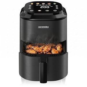Arendo – Heißluftfritteuse klein – 2,5 Liter – Airfryer – 60 bis 200 ° C – Timer – Warmhaltefunktion – individuelle Temperatureinstellung – 5 Automatikprogramme – für kompakte Küchen