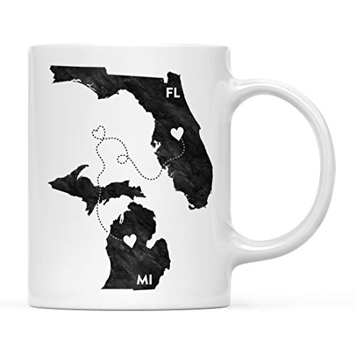 Andaz Press 11oz. Coffee Mug Long Distance Gift, Florida and Michigan, Black and White Modern, 1-Pack, Moving Away Graduation University College Gifts for Him Her Relationships