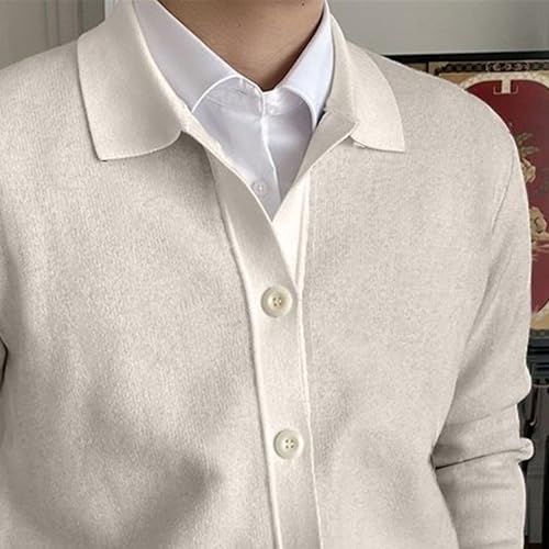 Cable Knitted Cardigan Sweater for Men Lightweight Open Front V Neck Sweaters Button Long Sleeve Solid Knitwear (XX-Large,Apricot)3