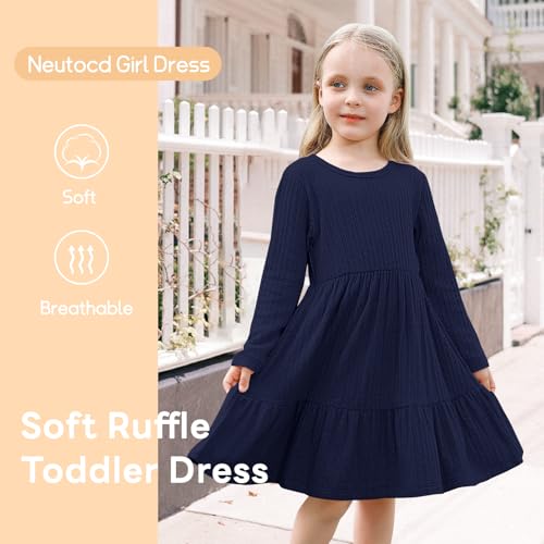 Neutocd Toddler Baby Girl Long Sleeve Dress Knit Sweater Tiered Fall Winter Casual Solid Textured Little Girls Dress2