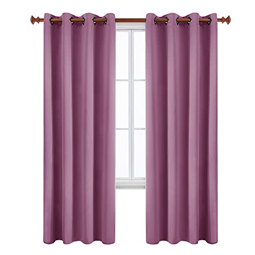 Image of Deconovo Fuchsia Pink Blackout Grommet Thermal Insulated Drapes and Curtains for Living Room, 52x84 Inch