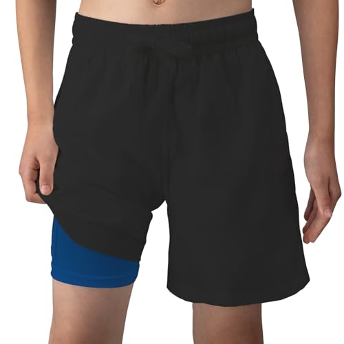 Boys Swim Trunks Swim Shorts Quick Dry Compression Liner Bathing Suit with Boxer Brief Swimwear 7-20 Years