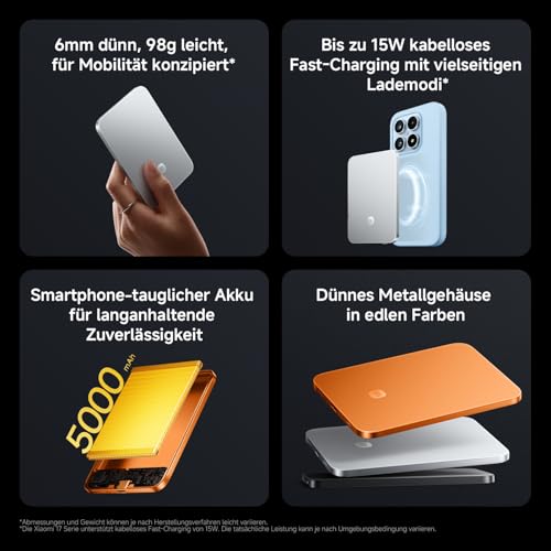 Image of Xiaomi Ultrathin Magnetic Power Bank 5000mAh 15W, MagSafe Compatible Power Bank for iPhone, Ultra Slim, Lightweight, Wireless Charging, for iPhone 17 /16 /15 /14 /13 /12, Bright Orange