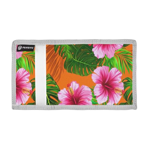 Hibiscus Monstera Orange Kids Wallet for Boys Girls Trifold Sport Outdoor Wallets for Teen Children Youth Wallet with Zippered Coin Pockets Card Holders Front Pocket Wallets with Magic Sticker2