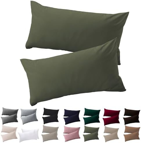 Soifox Kissenbezug 40 x 80 2er Set - Kopfkissenbezug 40x80 Olivergrün 100% Mikrofaser bügelfrei & knitterfrei mit Reißverschluss