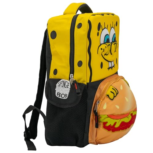 AI ACCESSORY INNOVATIONS Sponge Bob Square Pants Backpack, 3D Big Face SpongeBob Girls & Boys School Bag 16”2