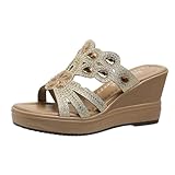Sandales Femme été,Mules compensées Femme,Pantoufles à Bout Rond et Semelle épaisse ajourée, Style Pantacourt, à Talon compensé et Semelle épaisse. Chaussures Taille 8 (Gold, 35)