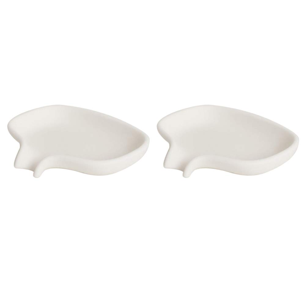 bosignSilicone Soap Dish Set of 2 - White, Drip Spout Drains Excess Water