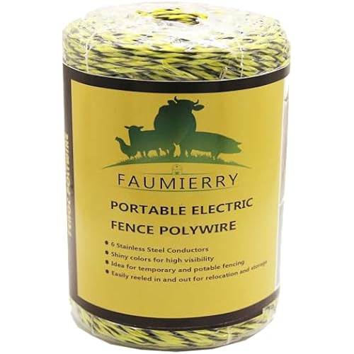 656 Feet 200 Meter Yellow/Black Electric Fence Polywire, 6 Stainless Steel Conductors, Easy to Install Electric Fencing - 1 Roll