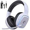 2.4GHz Wireless Gaming Headsets for PS5, PS4, PC, Switch - Bluetooth 5.3 Gaming Headphones with Noise Canceling Mic, 7.1 Surround Sound, 70H Battery, Blue Lighting - White