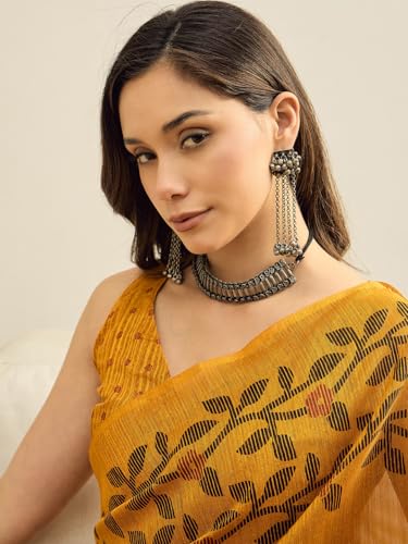Image of AKHILAM Women's Cotton Printed Ready To Wear Saree With Unstitched Blouse Piece