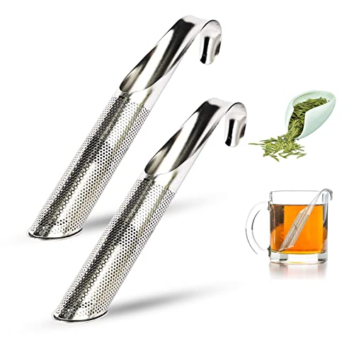 Lot de 2 bâtons diffuseurs de thé en acier inoxydable pour thé fin en vrac, filtre à thé avec crochet de suspension, filtre à thé à long manche pour thé, café, épices Cover