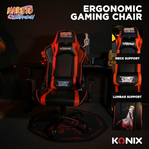 Konix Naruto Shippuden Premium-Gaming-Bürostuhl - Sitzneigung 150° - PVC-Leder - Lenden- und Nackenkissen - Naruto Hokage-Motiv