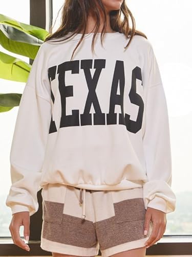 Womens Texas Sweatshirt Casual Crewneck Long Sleeve Boyfriend Drop Shoulder Pullover