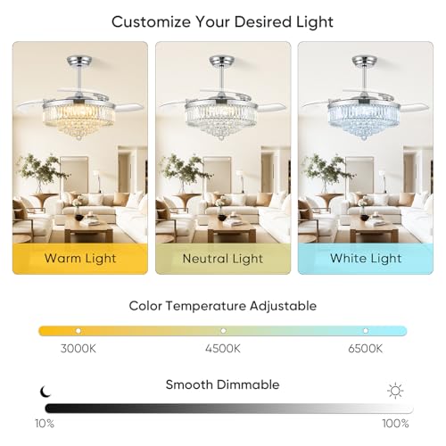 Image of 52'' Crystal Fandelier Ceiling Fan with Light, Chrome