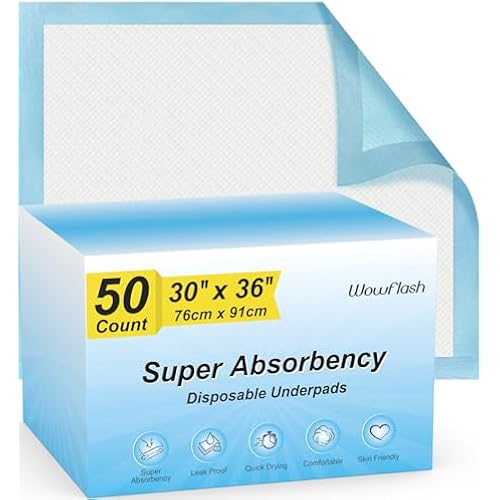 50 Count 30” x 36” Super Absorbency Disposable Underpads