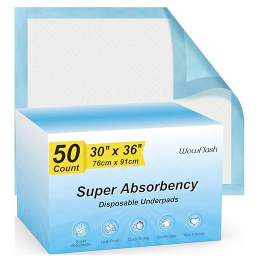 50 Count 30” x 36” Super Absorbency Disposable Underpads, Leakproof Quick Drying, Baby Puppy & Adults Bed Pads Disposable Adults, Dog Pee Pads Extra Large, XXL Incontinence Pads