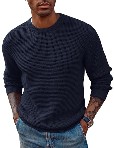 Pull d'hiver gaufre homme chaud et respirant col rond
