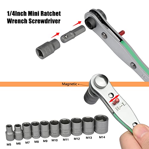 Noosverl 38-tlg 1/4 Zoll Ratsche Werkzeugset, Umschaltknarre, Ratschenschlüssel-Satz, Ratcheting, Schraubendreherbits Sockets Set, Ratschenkasten Klein