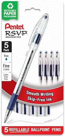 Pentel R.S.V.P. Ballpoint Pen - Fine Line, Pack of 5, Blue