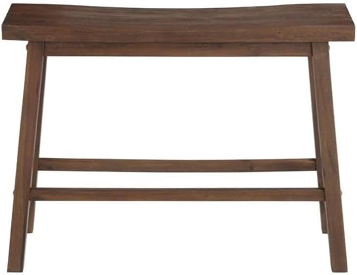 Pemberly Row Backless Wood Bench, 33" Wide, Rubberwood, Chestnut Wire-Brush Finish, Saddle Seat Design, Rustic Farmhouse Style for Kitchen or Dining Room Seating, Fits 2 People, 600 lbs Capacity