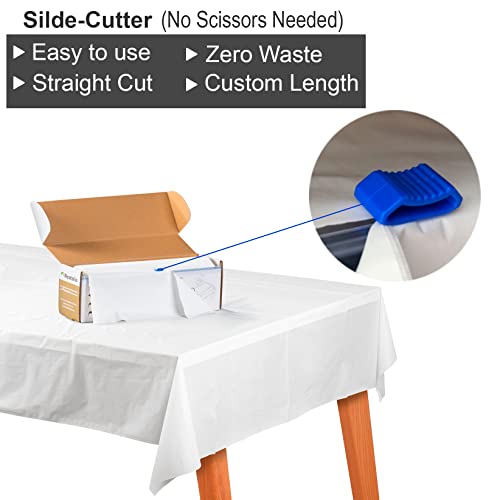 Neatalia 120Ft By 54In White Disposable Plastic Tablecloth Roll With Slide-Cutter, Plus 6 Metal Table Cover Clips | For Any Size/Shape #TOP1