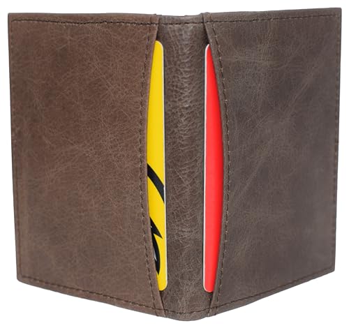 MARSHAL Genuine Leather Double ID Slim Thin Credit Card Mini RFID Blocking Wallet Holder Bifold Driver's License Safe (Brown)4