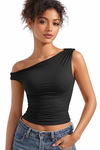 Image of London Hills Off Shoulder Tshirt for Women | Off Shoulder Top for Women Stylish | Concert Tops for Womens | Tops for Women Western | Tops for Woman | Women T-Shirts | Women's One Shoulder Top