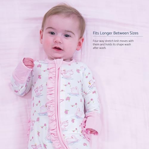 LollyBanks Baby Pajamas, Lightweight Baby Girl Romper with 2-Way Zipper, 95% Viscose from Bamboo and 5% Spandex, Soft Long Sleeve Sleepers, Snug Fit Infant Romper for 3-6 Months (Swan Print) - Image 3