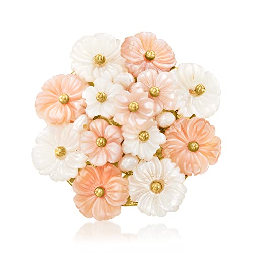 Ross-Simons Italian Pink And White Mother-Of-Pearl Flower Ring With Cultured Semi-Baroque Pearls In 18Kt Gold Over Sterling. Size 5 #TOP19
