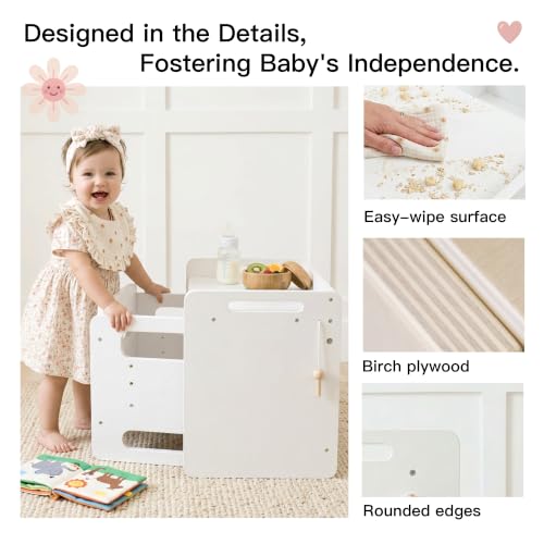 Image of Montessori Weaning Table and Chair Set, Adjustable Toddler Table, White | Adjustable Wooden Design for Meals, Learning, Play, and Everyday Routines