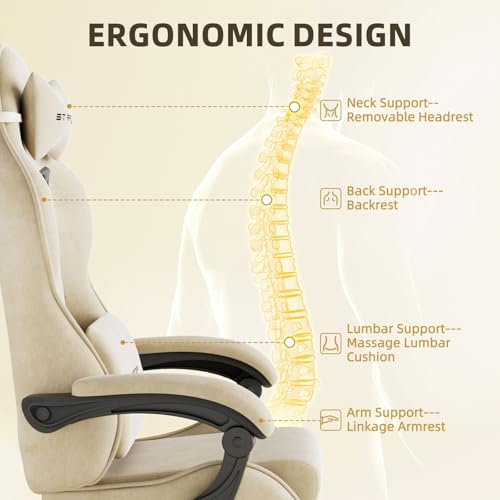 Image of Soontrans Velvet Fabric Gaming Chairs with Footrest, Ergonomic Video Gamer Chair for Adult, Reclining Office Computer Desk Game Chairs with Massage Lumbar Cushion,Headrest