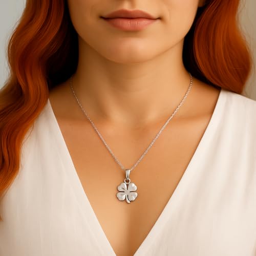925 Sterling Silver Four Leaf Clover Necklace - Rhodium Plated Shining Mirror Finish Shamrock Pendant with 20" Inch Chain - Good Luck Charm - Irish Jewelry for Women - Handmade3