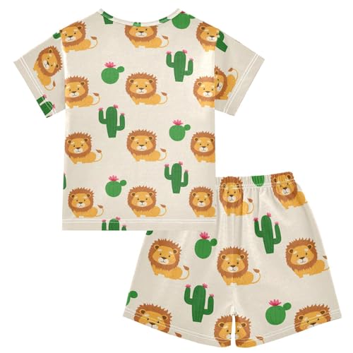 Cartoon Lion Cactus Beige Pajama Set Short Sleeve Summer Pajamas Shorts Sets PJ Clothes Set Soft 5Y2
