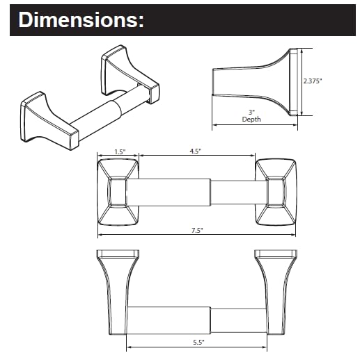 Dimensions diagram for Moen P5050BN Toilet Paper Holder