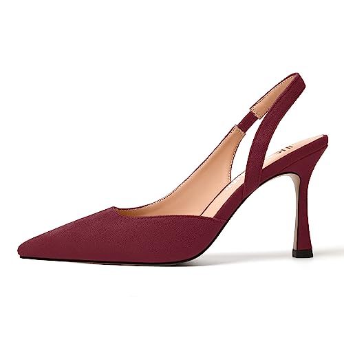 JUSTDANNI Womens Suede Sexy Slingback Comfortable Evening Elastic Pointed Toe Stiletto High Heel Pumps Shoes 3.3 Inch2